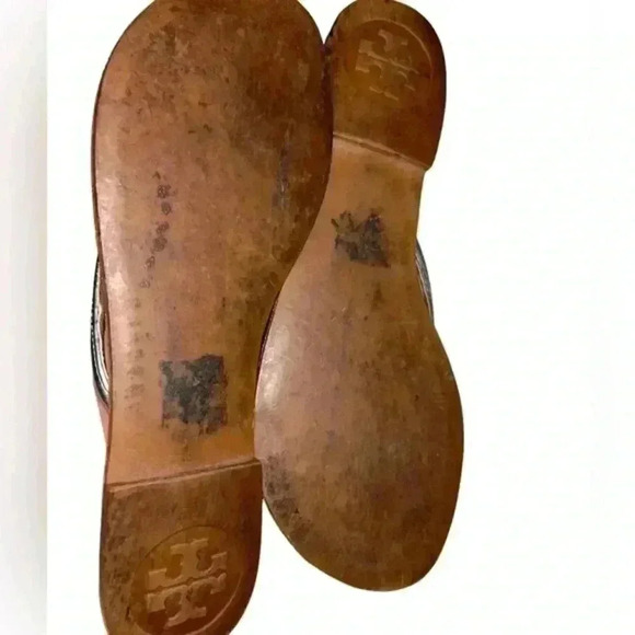 Silver Tory Burch Leather strapped Flip‎ Flop Sandals, Size 10 - Picture 6 of 7